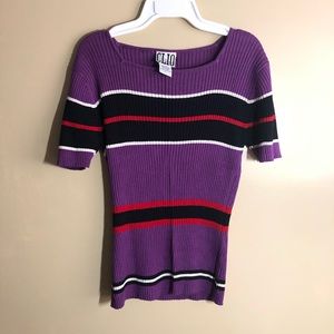 vintage purple striped square neck ribbed knit top